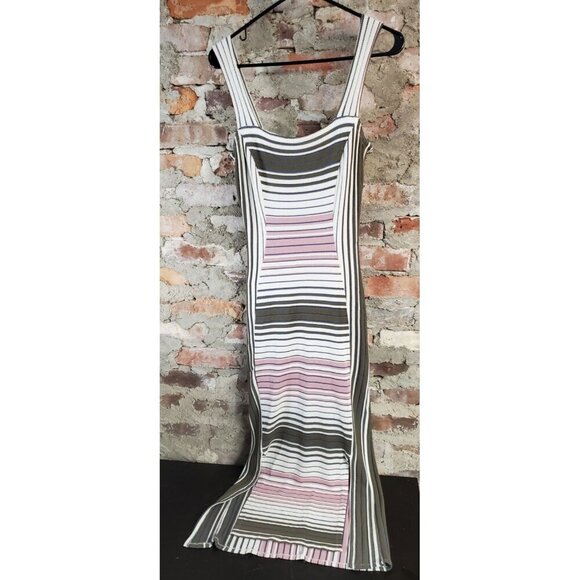 Elana Kattan Dresses & Skirts - Elana Kattan EUNICE Sleeveless Paneled Fitted Striped Mid Calf Dress Womens Sz S